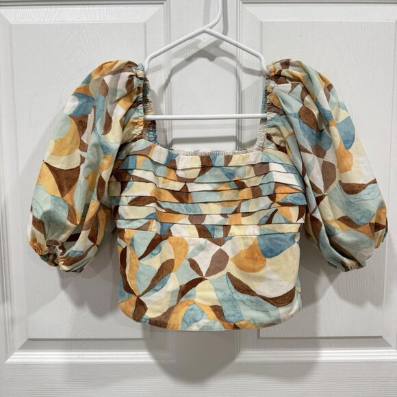 Abercrombie & Fitch Puff Sleeve Square‎ Neck Funky Print Top Size XS - Picture 3 of 8